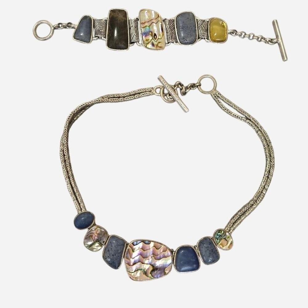 Vintage Kenneth Cole New York Abalone Necklace and Bracelet set, y2k